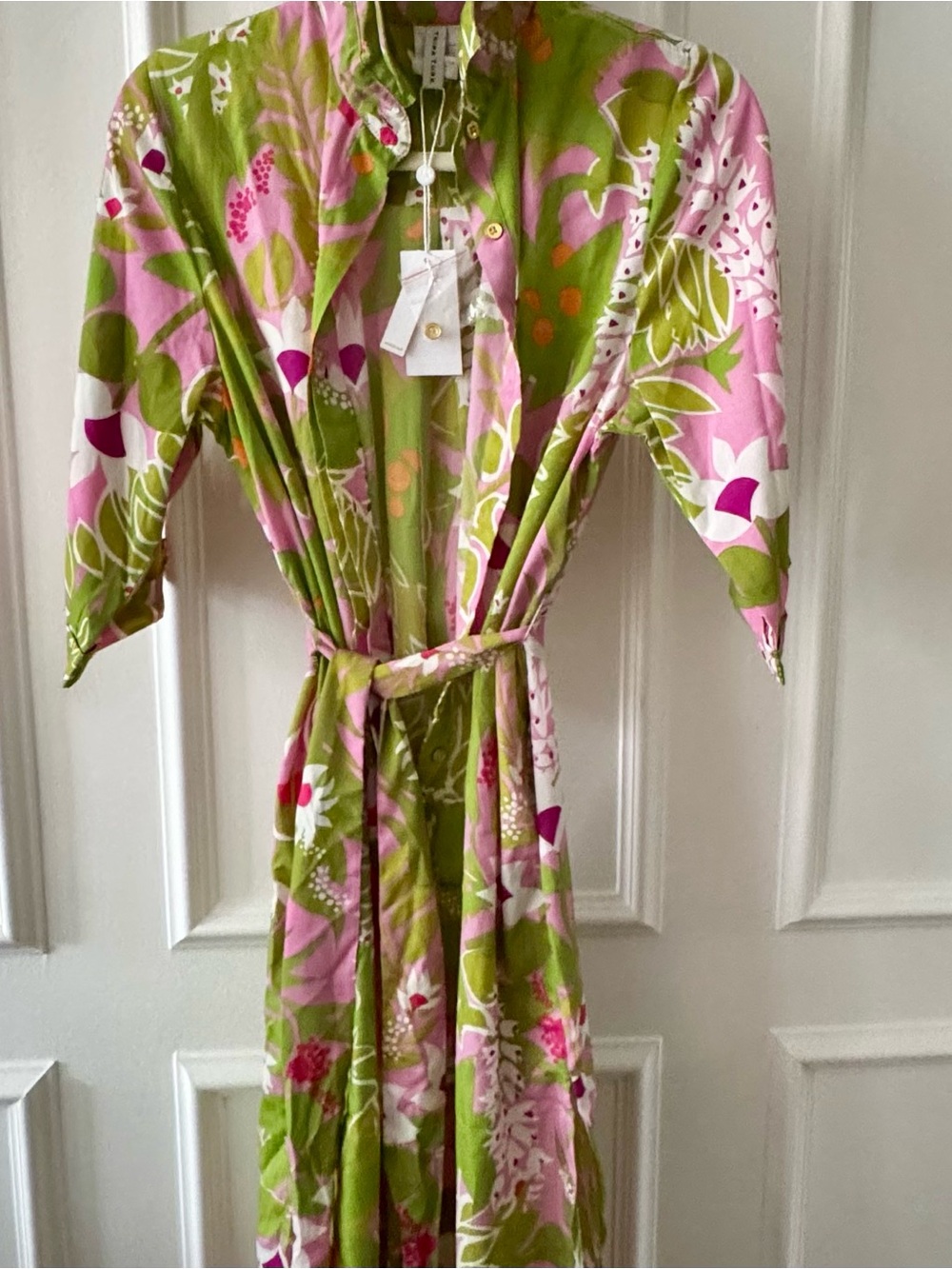 Trina Turk Pink & Lime Floral Button-Front Tie Dress Swim Coverup - Picture 4 of 9